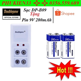 Bộ sạc pin vuông DP-B09 Tặng Kèm 1 pin 9V 280mAh Doublepow chất lượng cao - Hàng chính hãng