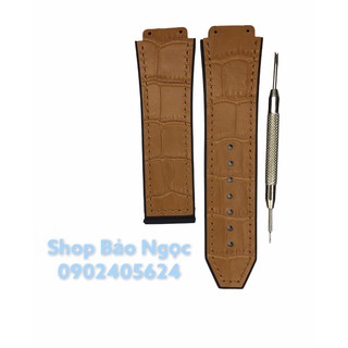 Dây đồng hồ cao cấp Hublot nam size 42 - lót da vân nâu vàng size 19 x 25 x 22mm