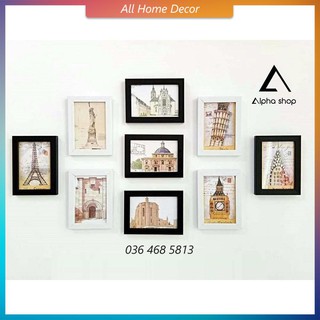 [FREE in ảnh&amp;đinh] Bộ 9 khung ảnh 13x18 treo tường trang trí nhà giá rẻ (9b6)