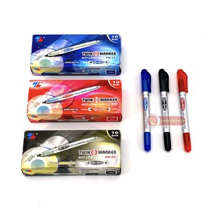Bút Lông Dầu Thiên Long PM04 (Xanh, Đen, Đỏ), 2 Đầu 0.4 Mm và 1 Mm, Màu Đậm, Mực Đều, Độ Bám Dính Mực Tốt, Chính Hãng