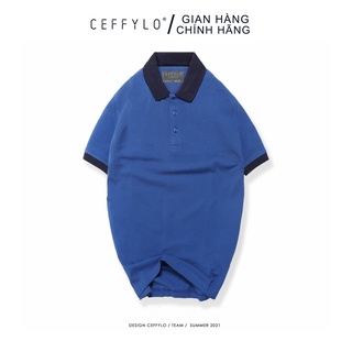 Áo Polo Xanh Coban Phối Bo Trơn vải Cotton mềm mịn CEFFYLO