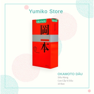 Bao Cao Su Siêu Mỏng Hương Dâu OKAMOTO STRAWBERRY, Xuất Xứ Nhật Bản, Hộp 10 Bao