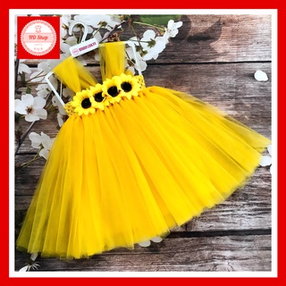 Đầm bé gái, váy cho bé gái vàng hướng dương thích hợp làm quà tặng cho bé, chụp ảnh thôi nôi