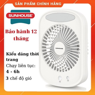 Quạt Tích Điện Mini có đèn Sunhouse SH7110, Sạc Điện Nhanh, Pin Khỏe, Chạy Êm, Có Đèn Led – [Bảo Hành 12 Tháng]