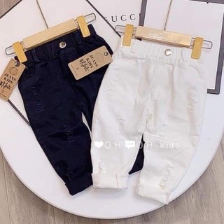 Quần kaki bé trai - Quần kaki dài rách xịn đẹp màu đen, trắng cho bé 12-30kg