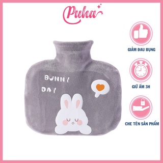 Túi chườm nóng lạnh PUHA 500ml, túi chườm ấm nóng giảm đau bụng kinh cho nữ, Thỏ Bunny Grey
