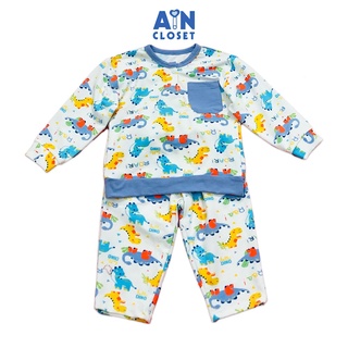 Bộ quần áo dài bé trai họa tiết Khủng long phiến sừng xanh thun cotton - AICDBTNZPXR1 - AIN Closet