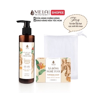 Combo Xà Bông + Sữa Rửa Mặt Nghệ MELA Thiên Nhiên, Trắng Da Giảm Thâm Mụn Không Chất Bảo Quản Hương Liệu