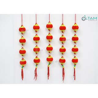 Set 5 dây 4 lồng đèn tròn nhung đỏ treo cây mai đào T-PKTMD-66