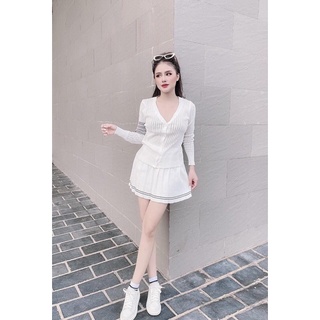 áo len dệt kim cổ tim cài khuy mix vạch tay