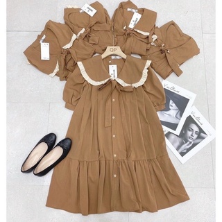 Đầm bầu sơ mi baby doll cổ nơ thời trang