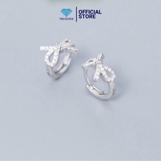 [Mã FAMARAL2 giảm 10K đơn 50K]Bông tai nơ đá dáng cong cách điệu chuẩn bạc ta