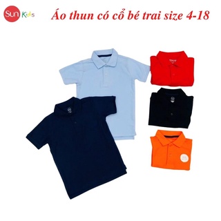 Áo thun bé trai xuất xịn, áo phông bé trai có cổ, size 4-18, chất cotton mềm mát - SUNKIDS
