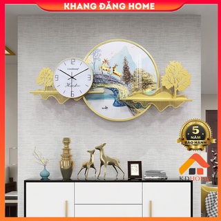 Đồng Hồ Decor Treo Tường Kết Hợp Tranh Kính Và Kim Loại Sơn Mạ Tĩnh Điện Cao Cấp KD332