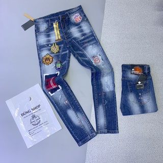 quần bò DSQ2 thêu tem ô vá QJ17