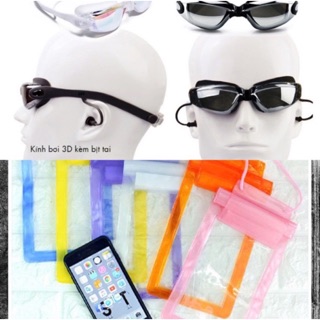 Combo Kính bơi tráng gương chống loá, chống hấp hơi, chống tia UV cao cấp loại 1-túi chống nước