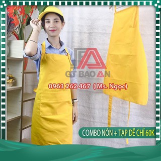 Combo Tạp Dề + Nón Nửa Đầu Màu Vàng Phục Vụ Cafe Siêu Dễ Thương