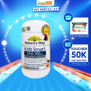 Viên Nhai Nature's Way Kids Smart DHA 300mg Triple Strength Tăng Cường Sự Phát Triển Của Trẻ 50 Viên