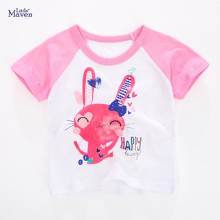 Áo thun cộc tay bé gái chính hãng LITTLE MAVEN - mẫu ATE074 ÁO TRẮNG IN HÌNH THỎ HAPPY BUNNY
