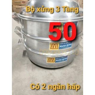 (Video Sp)Bộ xửng hấp nhôm Mạnh Hùng 3 tầng size 50 (CHÍNH HÃNG),bộ xửng hấp bánh 3 tầng ,xửng hấp bánh bao,rau,hải sản