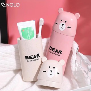 Combo 2 Hộp Đựng Bàn Chải Kem Đánh Răng Vật Dụng Họa Tiết Con Gấu Chất Liệu Nhựa PP Kích Thước 19.5x7.5cm