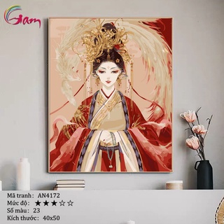 Tranh tô màu theo số Gam cô gái cô tranh Trung Quốc AN4172
