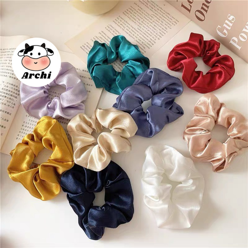 Buộc tóc lụa scrunchies mẫu trơn