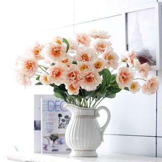 Hoa lụa, cành hoa hoa hồng Rosy 2 bông lãng mạn trang trí nhà cửa