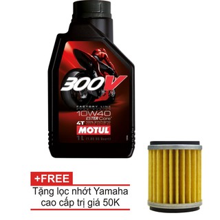 Nhớt xe mô tô phân khối lớn Motul 300V Factory Line 10W40 1L tặng lọc nhớt yamaha