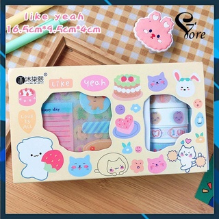 Bộ 5 băng keo trang trí washi tape có nhũ lắp lánh kèm 8 sticker đồng bộ