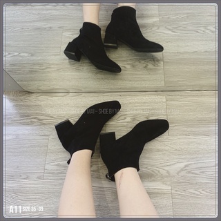 Giày bốt da lộn, bốt nữ cá tính A11 SHOEBYMAI