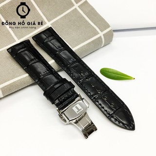 [HOT DEAL] Dây đồng hồ Tissot da cá sấu khóa bạc NAM size 21mm ĐEN cao cấp