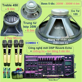Mạch loa kéo 5 tấc đơn DSP Reverb chống hú - Equalizer 5 Band kèm loa và mic UHF pin 18650