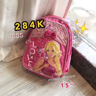 Balo trẻ em 15'' hình Barbie chấm bi đính nơ màu hồng dành cho học sinh ,bé gái - BLBALV15H (32x12x38cm)