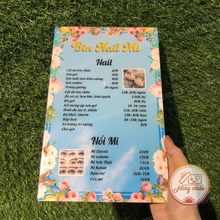Menu cho tiệm nail , mi, thẩm mỹ viện , Bảng giá dịch vụ spa, chất liệu mica sắc nét và sáng bóng, đa dạng mẫu mã