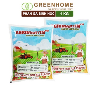 Bộ 2 Phân gà Agrimartin, bao 1kg, viên nén, hữu cơ sinh học bón rau sạch, cây ăn quả, hoa hồng |Greenhome