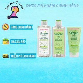 Combo Da Sạch Sâu SIMPLE Nước Tẩy Trang 200ml + Sữa Rửa Mặt 150ml + Toner 200ml