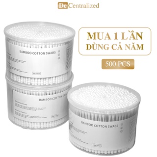 Bông Ngoáy Tai Người Lớn Lấy Ráy Tai Thân Gỗ 500 Que, Hộp Tăm Bông Trang Điểm 2 Đầu