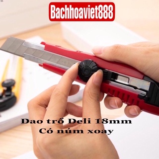Dao trổ Deli 18mm 2043 chính hãng, dao rọc giấy Deli núm xoay dùng trong văn phòng tiện dụng