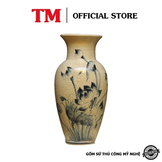 [Mã BMBAU50 giảm 7% tối đa 50K đơn 99K] Lọ Hoa Men Rạn Trơn Bình Cắm Hoa Vẽ Sen H=27cm, D=14cm Xưởng Gốm TM Bát Tràng