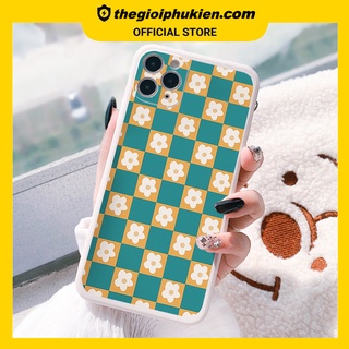 Ốp lưng iphone cạnh vuông Hoa caro dành cho iphone 6 đến 14promax - E179