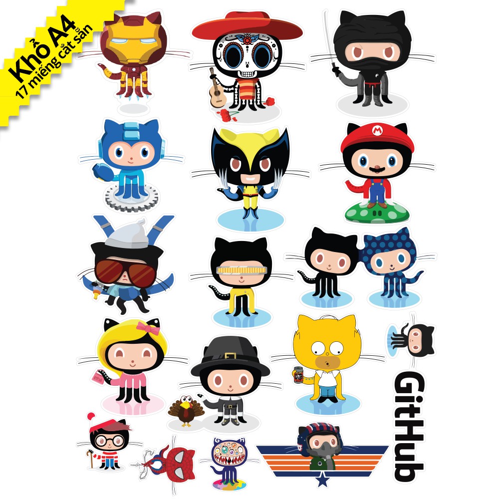Bộ Sticker GitHub Developer Programing Lập Trình Viên - Chống Thấm Nước