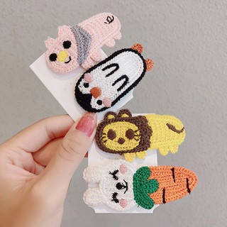( Hàng thủ công) Kẹp bấm tóc mái, kẹp tóc mái len hình thú cưng cho bạn gái- bé gái set 2 cái