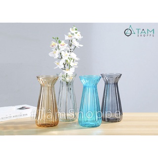 Lọ hoa thủy tinh trong suốt loe kim cương nhiều màu LHTT-56