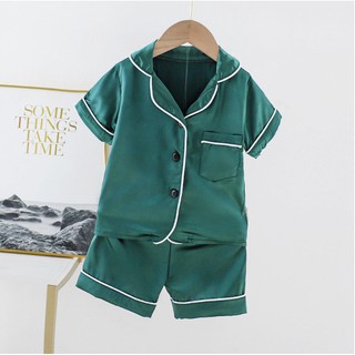 Bộ ngủ cộc tay cho bé trai và bé gái,  Bộ Pjiama lụa cộc tay cho bé 6-27kg