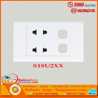 Mặt 2 ổ cắm 2 chấu 16A với 2 lỗ Sino - Vanlock S18U2XX (Seri S18)