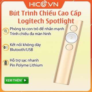 Bút Trình Chiếu Cao Cấp Logitech Spotlight - Đèn Laze Kỹ Thuật Số, Nhấn Mạnh, Phóng To, Đầu thu USB/ Bluetooth