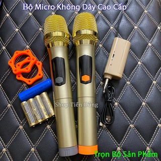 Mic Không Dây Đa Năng QBL Dùng Cho Loa Kéo Âm Li Dòng 2 micro Kèm Chống Lăn, 5 pin , dây sạc