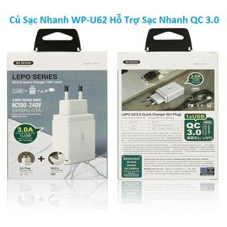 Củ Sạc Chính Hãng - Củ Sạc Điện Thoại Cao Cấp - Củ sạc nhanh QC 3.0 WK Design WP-U62