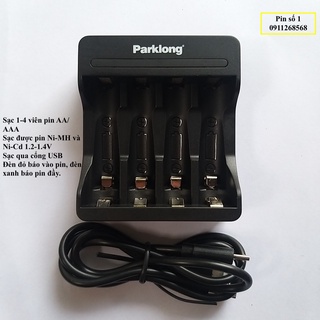 Máy sạc đa năng qua cổng USB Parlong dùng cho 4 viên pin sạc AAA hoặc AA